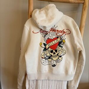 Ed Hardy Women's White and Red Zip-Up Hoodie